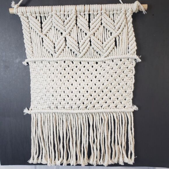 Boho Neutral Beige Macramé 25" Wall Hanging Decor Natural Minimalist - Picture 1 of 7